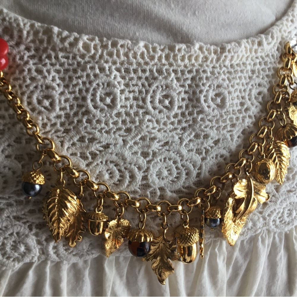 Gold Scalloped Leaf Charm Necklace by Joan Rivers